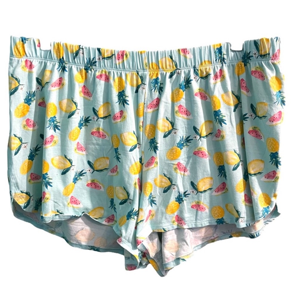 SLEEP BY CACIQUE Soft Knit Sleep Shorts Blue Fruit 18 20